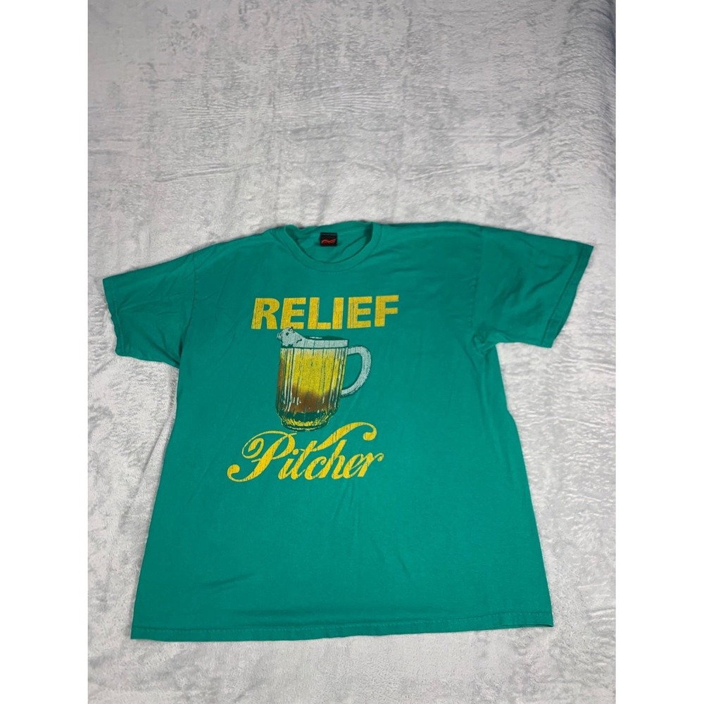 Delta Relief Pitcher Beer Mug Mens XL Green T-Shirt Distressed Style Graphic
